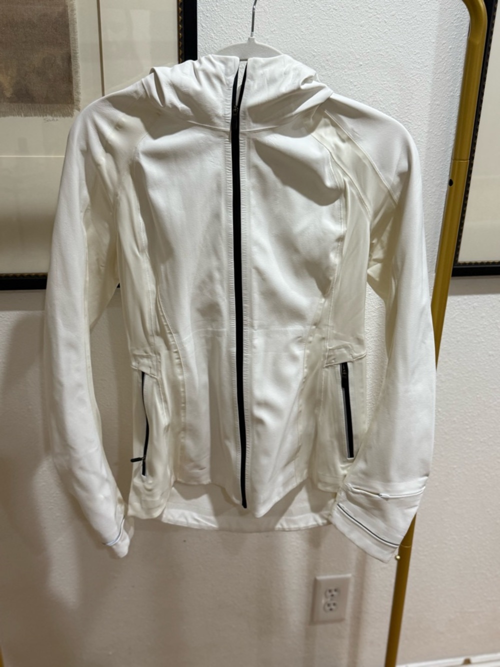 lululemon athletica White Hooded Zip-Up Jacket with Black Zippers